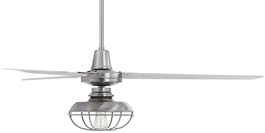 Casa Vieja 60" Casa Vieja Industrial Outdoor Ceiling Fan with Light LED Dimmable Remote Brushed Nickel Silver Blades Cage Damp Patio Porch, photo 5 of 6