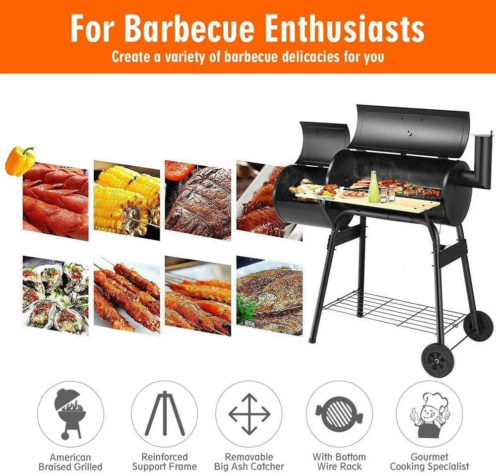 Charcoal Grill, SEGMART 24.4" BBQ Grill Charcoal with Smoker, Portable BBQ Grill with Side Burner, Outdoor Charcoal BBQ Grill with 2 Wheels & Thermometer, Grill for Camping Picnic, Park, Black, H1201, photo 4 of 15