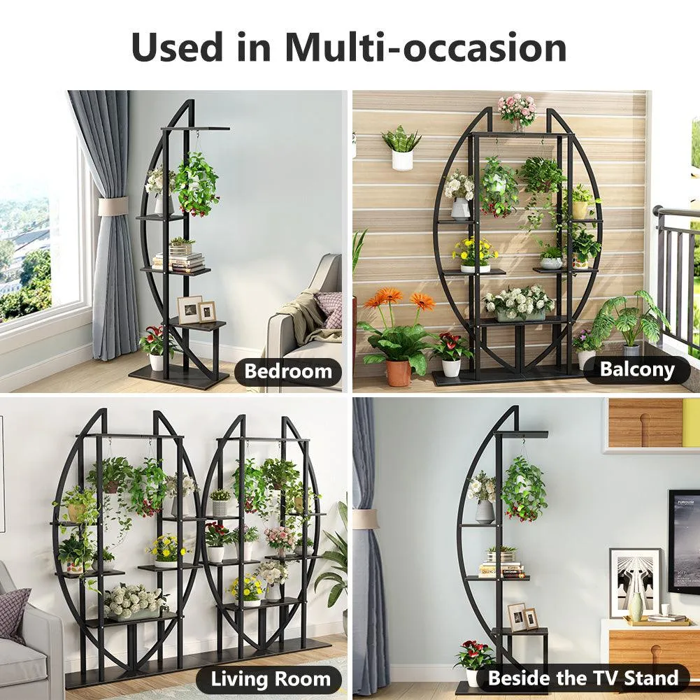 Tribesigns 5-Tier Plant Stand Pack of 2, Multi-Purpose Curved Display Shelf Bonsai Flower Plant Stand Rack for Garden, Patio, or Balcony, Indoor and Outdoor Use, photo 6 of 9