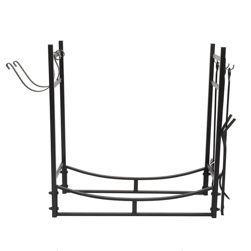Ktaxon 30" Firewood Rack Indoor Fireplace Tool Rack Outdoor Log Rack with 4 Tools Wood Holder Storage Stacking Black Wrought Iron Fireplace Logs Holder Stove, photo 2 of 7