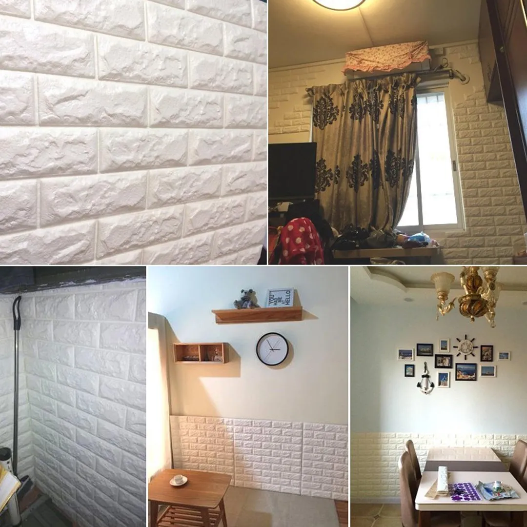 NK HOME 3D Wall Stickers Panels White Brick Wallpaper Peel and Stick Paper Bedroom Living Room Modern Wall Decor Decal Accent Sofa Background TV Walls 1Pc, photo 3 of 7