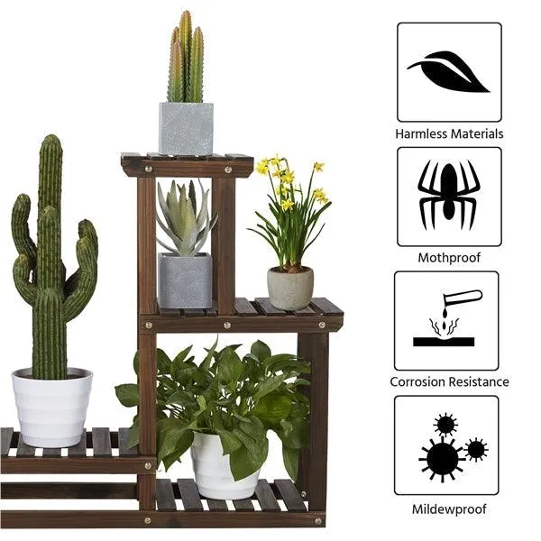 SmileMart 4 Tier Wood Plant Stand Tiered Flower Display Stand 6 Potted Plants for Indoors/Outdoors Brown, photo 8 of 10