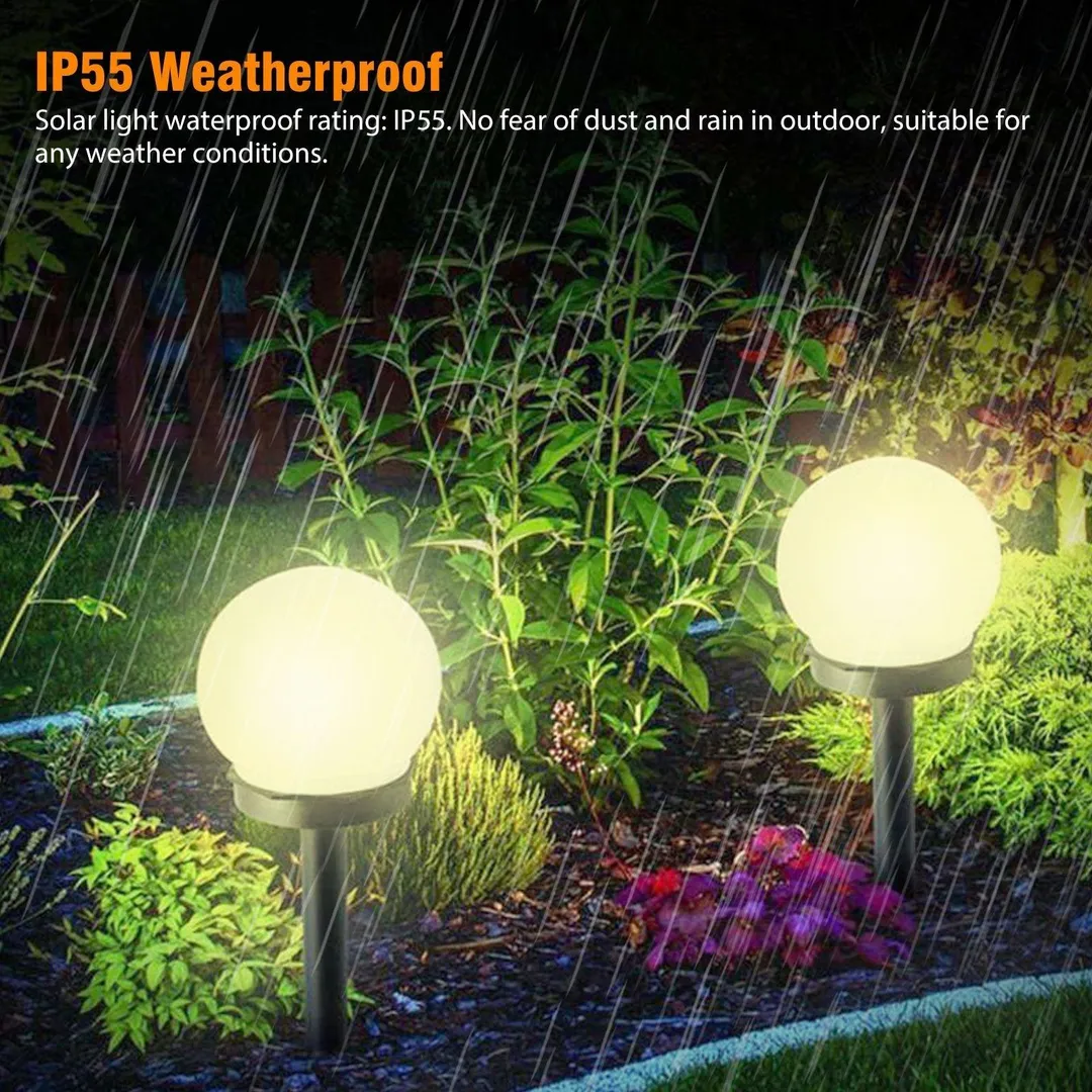 TSV 4/2Pcs Outdoor Solar Lights Ball Lamp, TSV IP55 Waterproof LED Path Light with Auto On/Off Light Sensor, Solar Landscape Lighting for Yard Patio Walkway Pathway Outdoor Garden Path (White/Warm White), photo 3 of 9