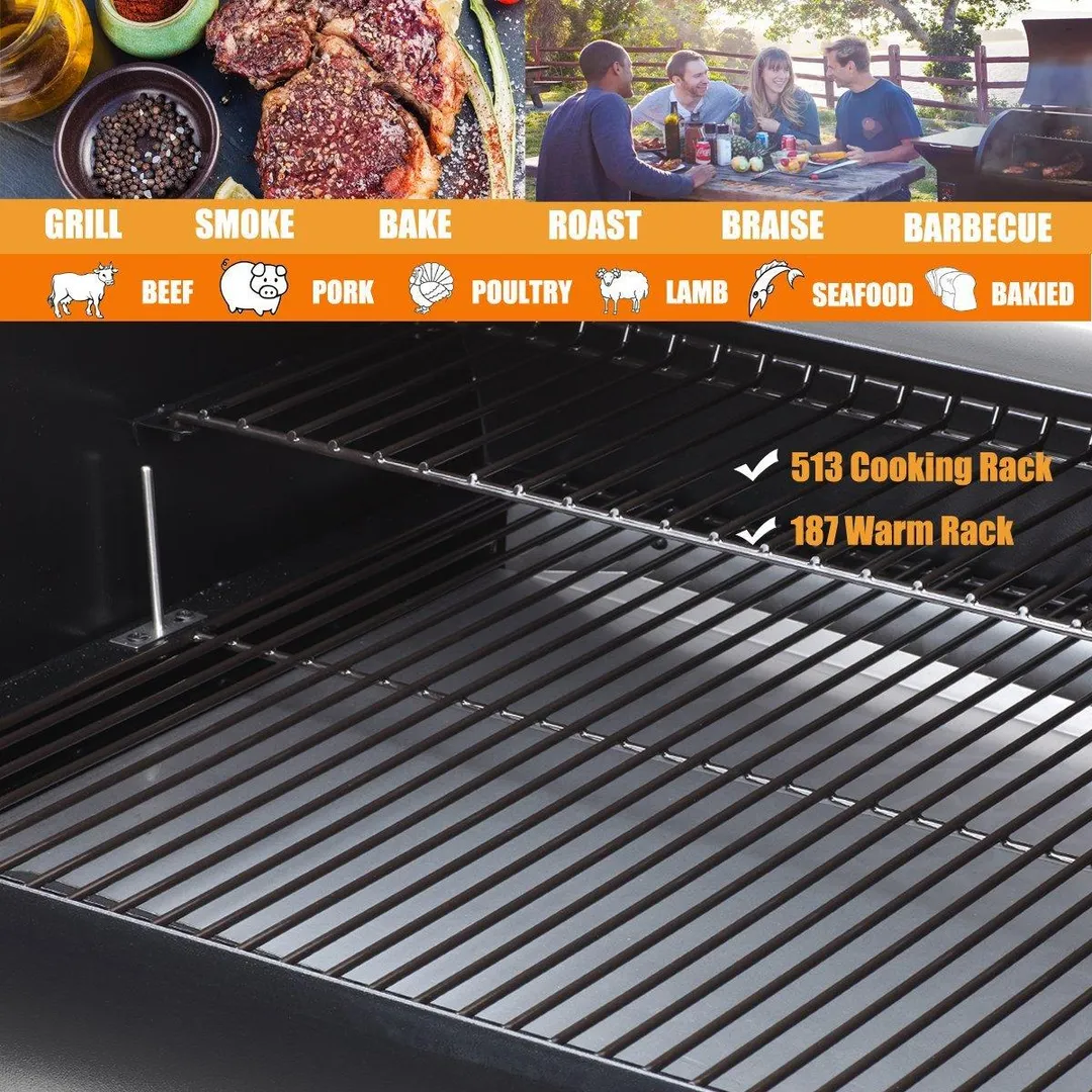 Portable Party Wood Pellet BBQ Grill & Smoker 700 Cooking Area 8-in-1 Grill, photo 2 of 12