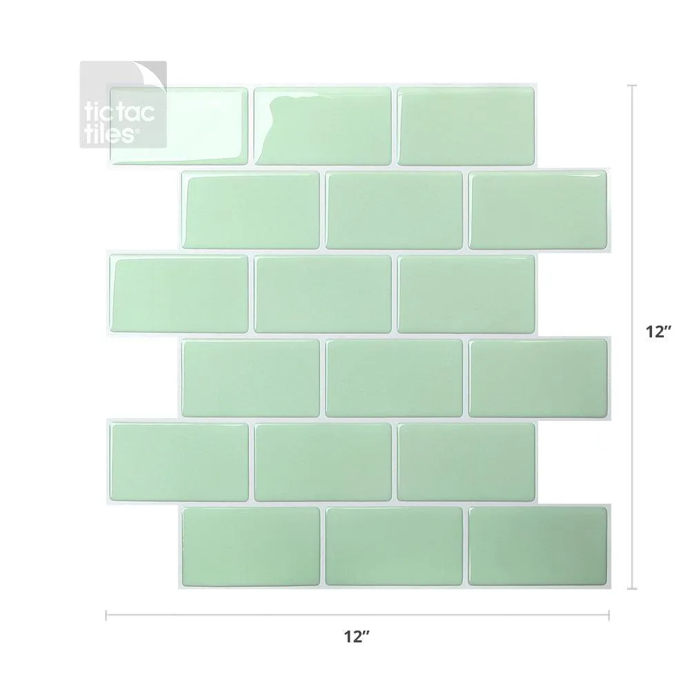 Tic Tac Tiles -12"x12" Premium Anti Mold Peel and Stick Wall Tile Backsplash in Subway Mist (5-Tiles), photo 3 of 7