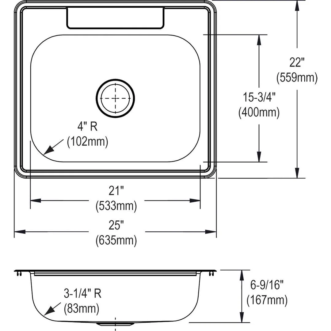 Elkay Dayton Stainless Steel 25" x 22" x 6-9/16", Single Bowl Drop-in Sink, photo 5 of 5