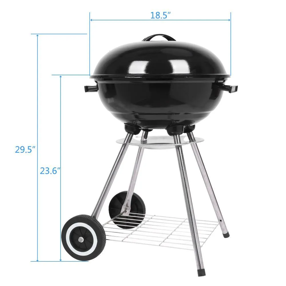 Zimtown 18" Portable Charcoal BBQ Grill Outdoor Camping Backyard with Side Wheels Black, photo 4 of 6
