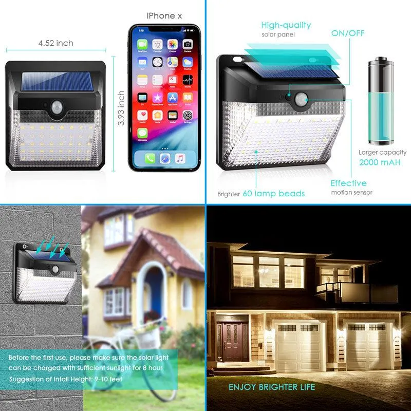 Topchances Solar Lights Outdoor [60 LEDs], Solar Powered Motion Sensor Lights Waterproof Security Wireless Wall Lights with 270° Wide Angle for Outdoor, Garden, Patio Yard, Deck Garage, Fence, photo 5 of 8