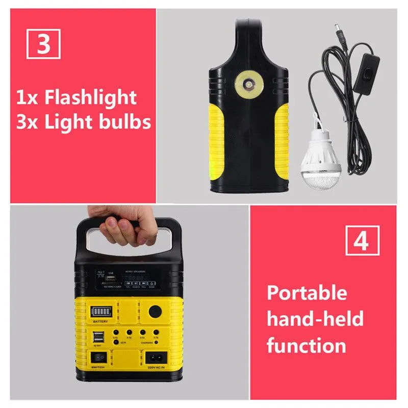 Portable Power Station, Solar Generator with 6W Solar Panel, 2 or 3 LED Light Bulb, Camp Lamps with 5V Output Can Charge Power Bank, USB DC Outlets, for Outdoor Camping, Home Emergency Power Supply, photo 8 of 12