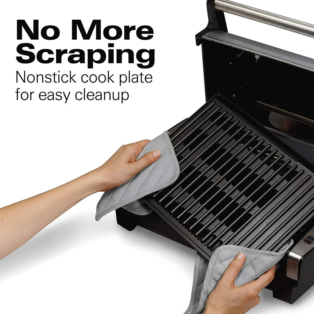 Hamilton Beach Electric Indoor Searing Grill with Viewing Window and Removable Easy-to-Clean Nonstick Plate, 6-Serving, Extra-Large Drip Tray, Stainless Steel (25361), photo 3 of 4