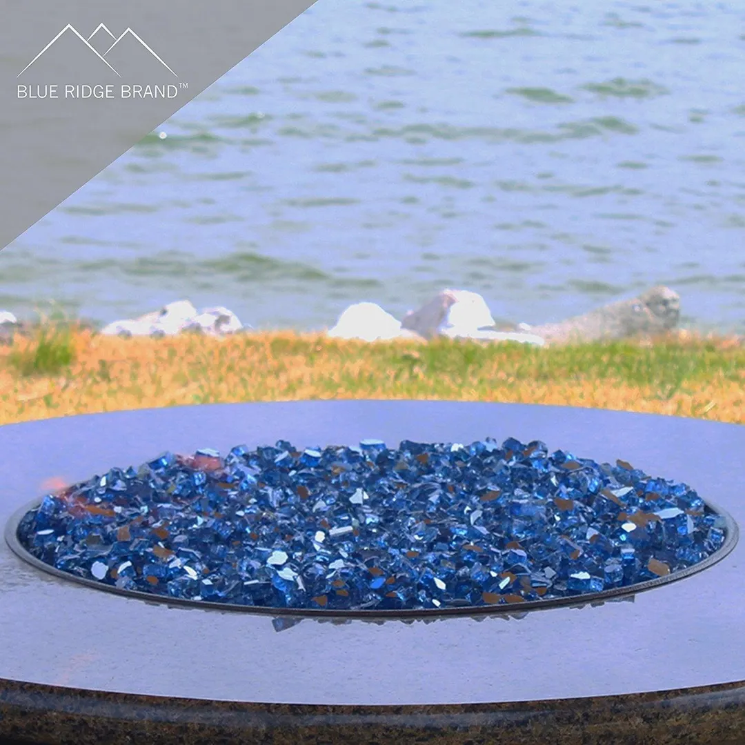 Blue Ridge Brand Fire Pit Glass - Blue Reflective Fire Glass 1/2" - Reflective Fire Pit Glass Rocks - Blue Ridge Brand™ Reflective Glass for Fireplace and Landscaping 3, 5, 10, 20, 50 Pounds, photo 4 of 6