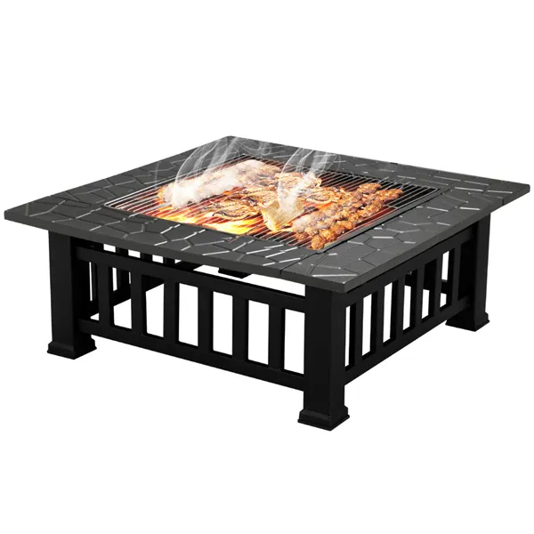 Topeakmart 32'' Outdoor Metal Fire Pit Square Garden Stove Brazier for Barbecue, Heating, Cooling Drinks w/Cover & Poker Black, photo 2 of 12