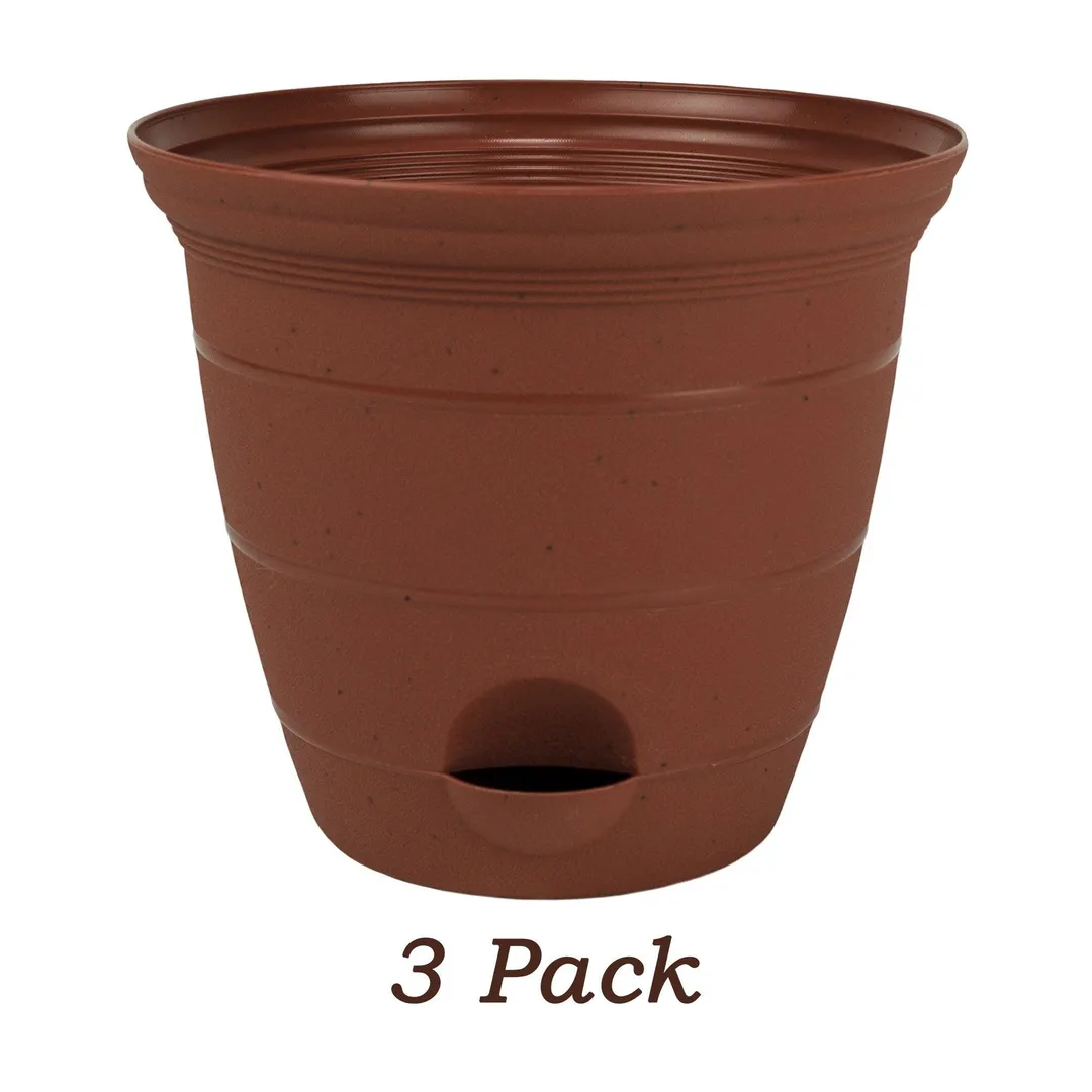 3 Pack 8 Inch Plastic Self Watering Flower Plant Pot Garden Potted Planter, Clay Color, photo 5 of 5