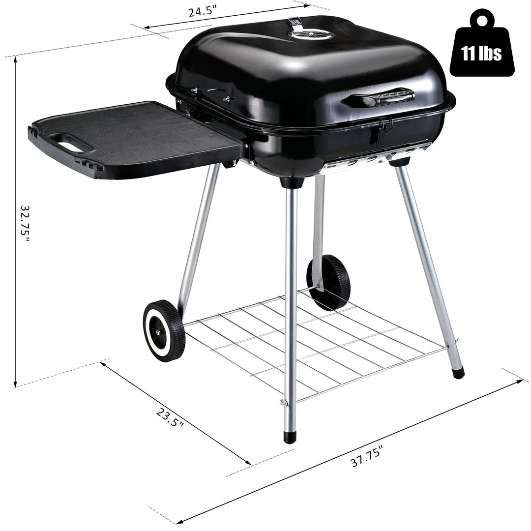Outsunny 37.5" Steel Square Portable Outdoor Backyard Charcoal Barbecue Grill With Lower Shelf and Tray, photo 7 of 9