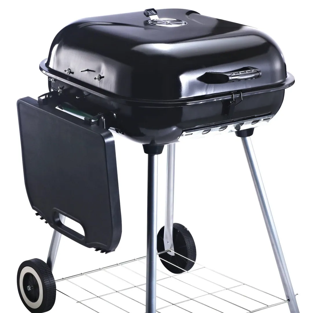 Outsunny 37.5" Steel Square Portable Outdoor Backyard Charcoal Barbecue Grill With Lower Shelf and Tray, photo 9 of 9