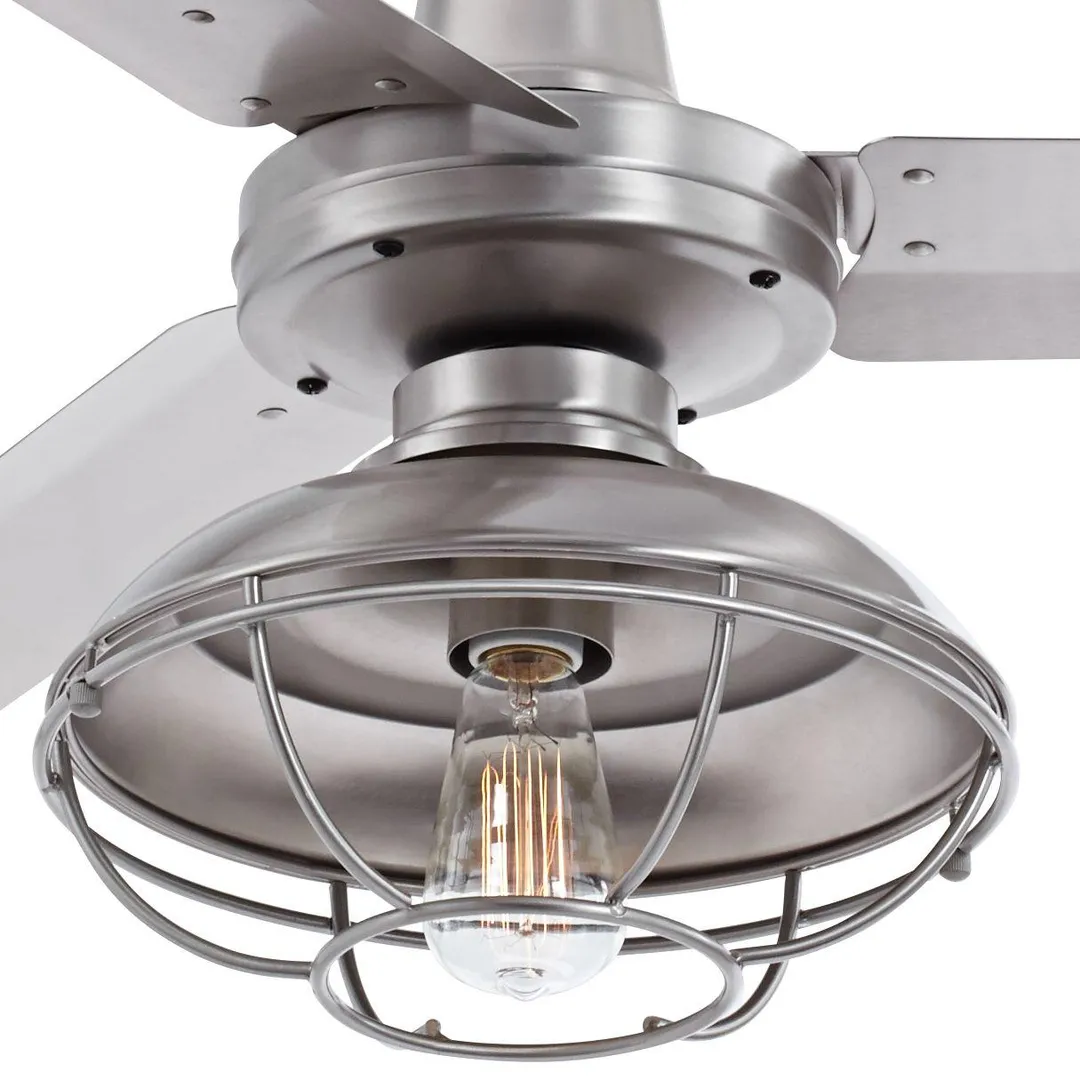 Casa Vieja 60" Casa Vieja Industrial Outdoor Ceiling Fan with Light LED Dimmable Remote Brushed Nickel Silver Blades Cage Damp Patio Porch, photo 3 of 6