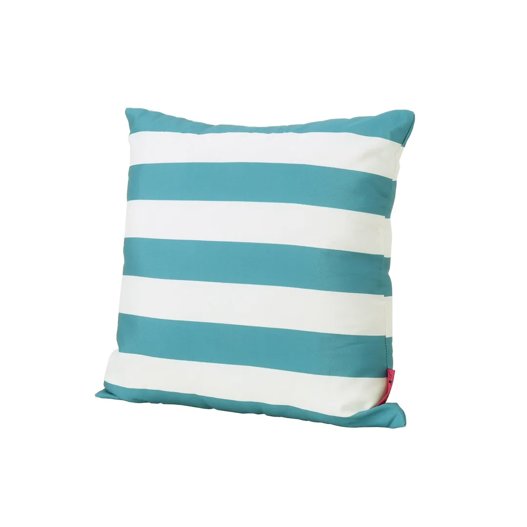 Esme Outdoor Water Resistant Fabric Solid and Striped Square Throw Pillows, Set of 4, Dark Teal, photo 11 of 11