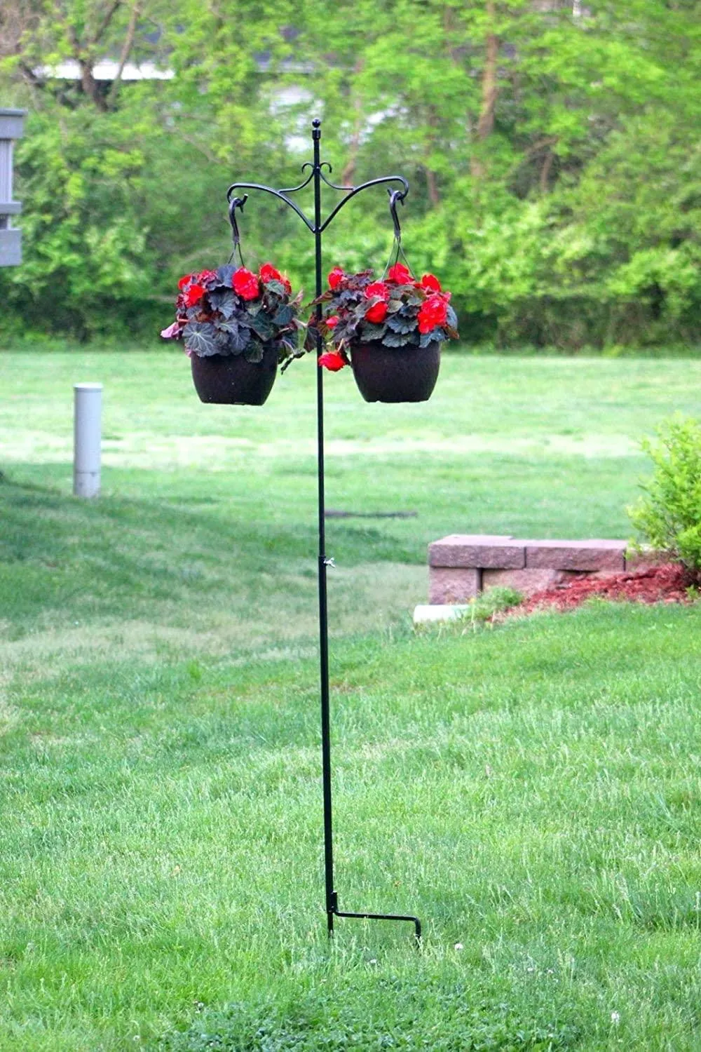 Ashman 91 Inch Adjustable Shepherds Hook with Twin Hooks 5/8 inches Thick, Super Strong, Rust Resistant Steel Hook for Hanging Plant Baskets, Bird Feeders, Lanterns, Wind Chimes and use at Weddings, photo 5 of 7
