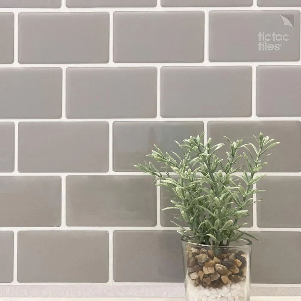 Tic Tac Tiles 10- Sheet 12" x 12" Peel and Stick Self Adhesive Removable Stick On Kitchen Backsplash Bathroom 3D Wall Sticker Wallpaper Tiles in Subway Gray, photo 4 of 7