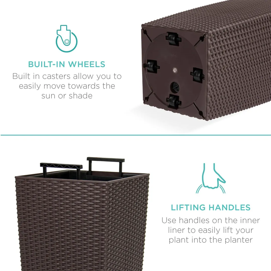 Best Choice Products Indoor Outdoor Self-Watering Planter w/ Wheels, Water Gauge, Liner, Handles, Drainage Plug - Brown, photo 5 of 7