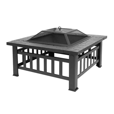 Outdoor 32" Metal Fire Pit Patio Garden Square Stove Fire Pit