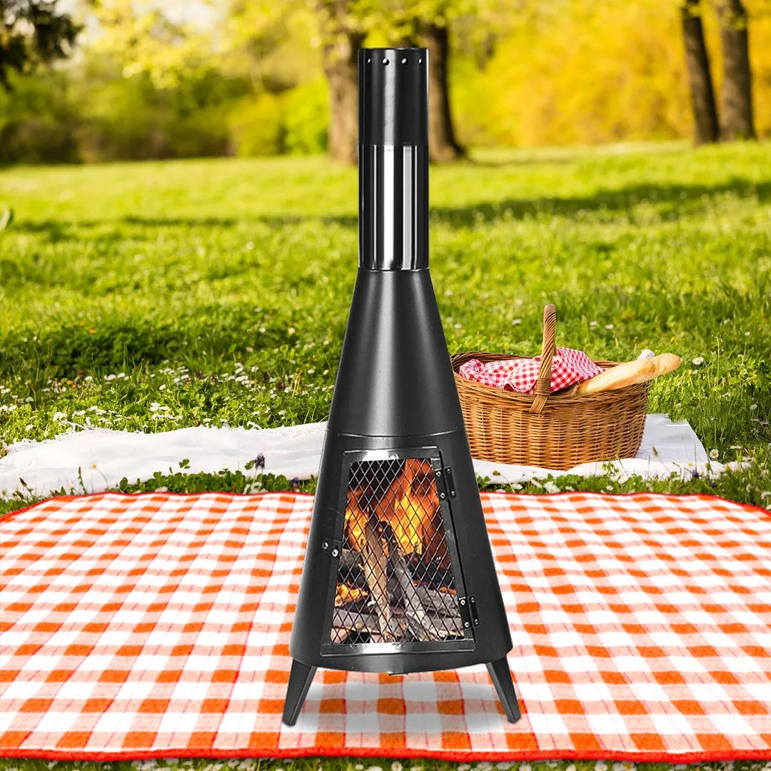 KUDOSALE 45 Inch Outdoor Chiminea Wood-burning Fire Pit Freestanding Fireplace Heater Chiminea Fireplace Heater Stove Wood Charcoal Burning Fire Pit with Fire Poker For Home Backyard Patio, photo 3 of 13