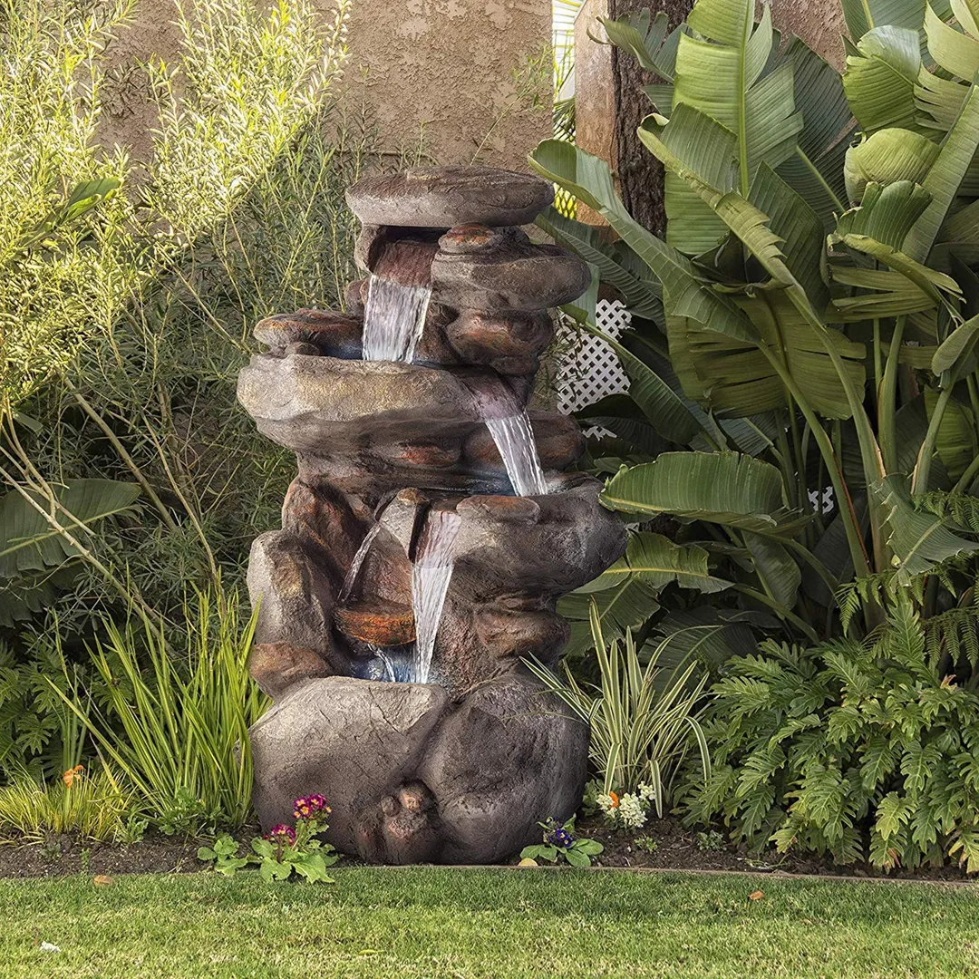 Alpine Corporation 4-Tier Rock Water Fountain with LED Lights, photo 2 of 11