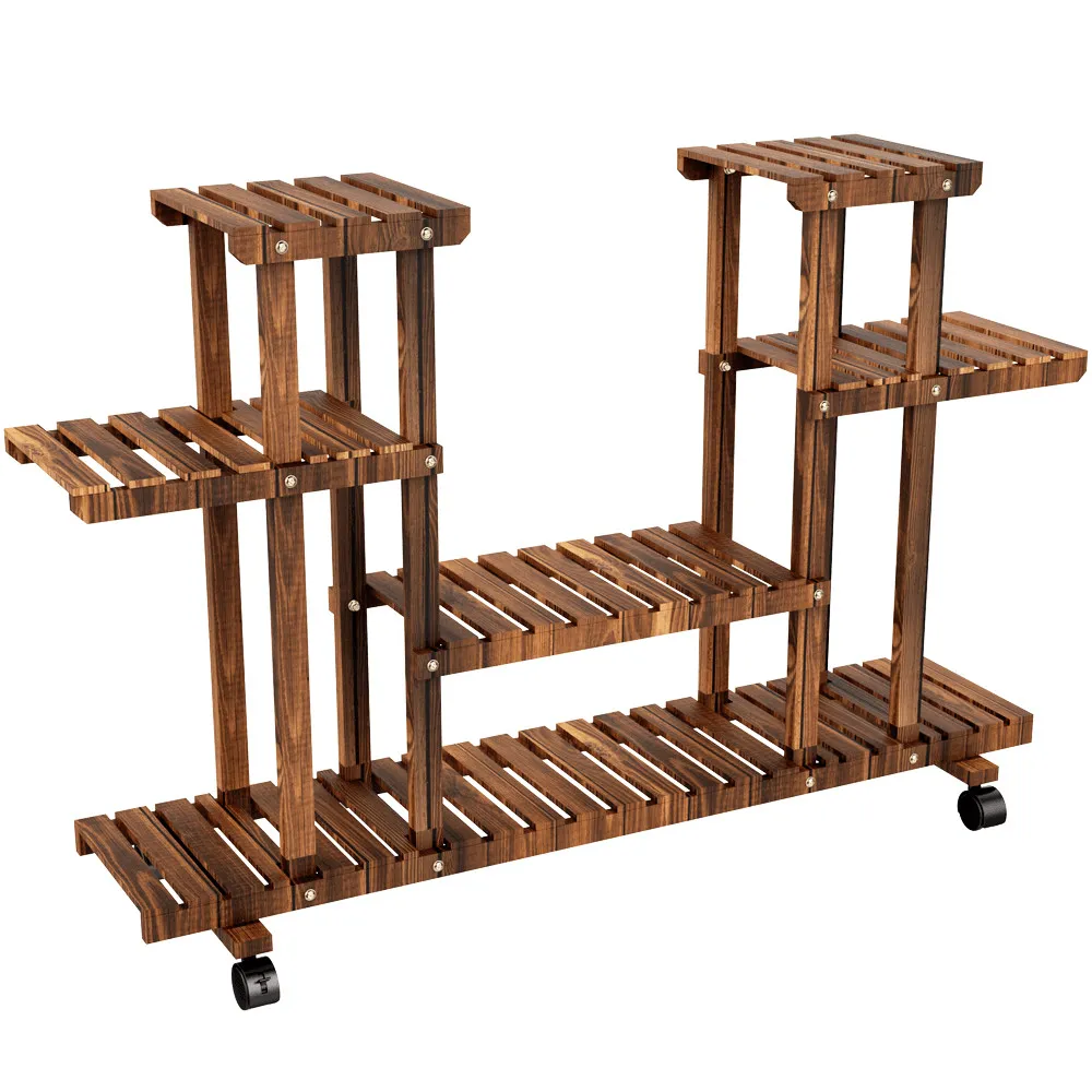Yaheetech 4-Layer Rolling Wooden Flower Stand Flower Plant Display Stand Shelf Ladder Stand for Living Room Balcony Patio Yard Indoors & Outdoors, photo 3 of 10