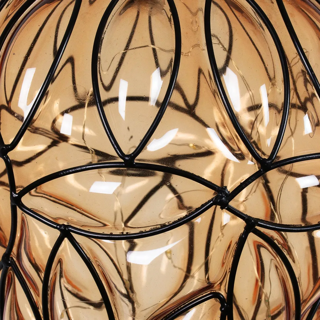 Exhart Solar Tear Shaped Amber Glass and Metal Hanging Lantern with 15 LED Fairy Firefly String Lights, 7 by 24 inches, photo 4 of 6