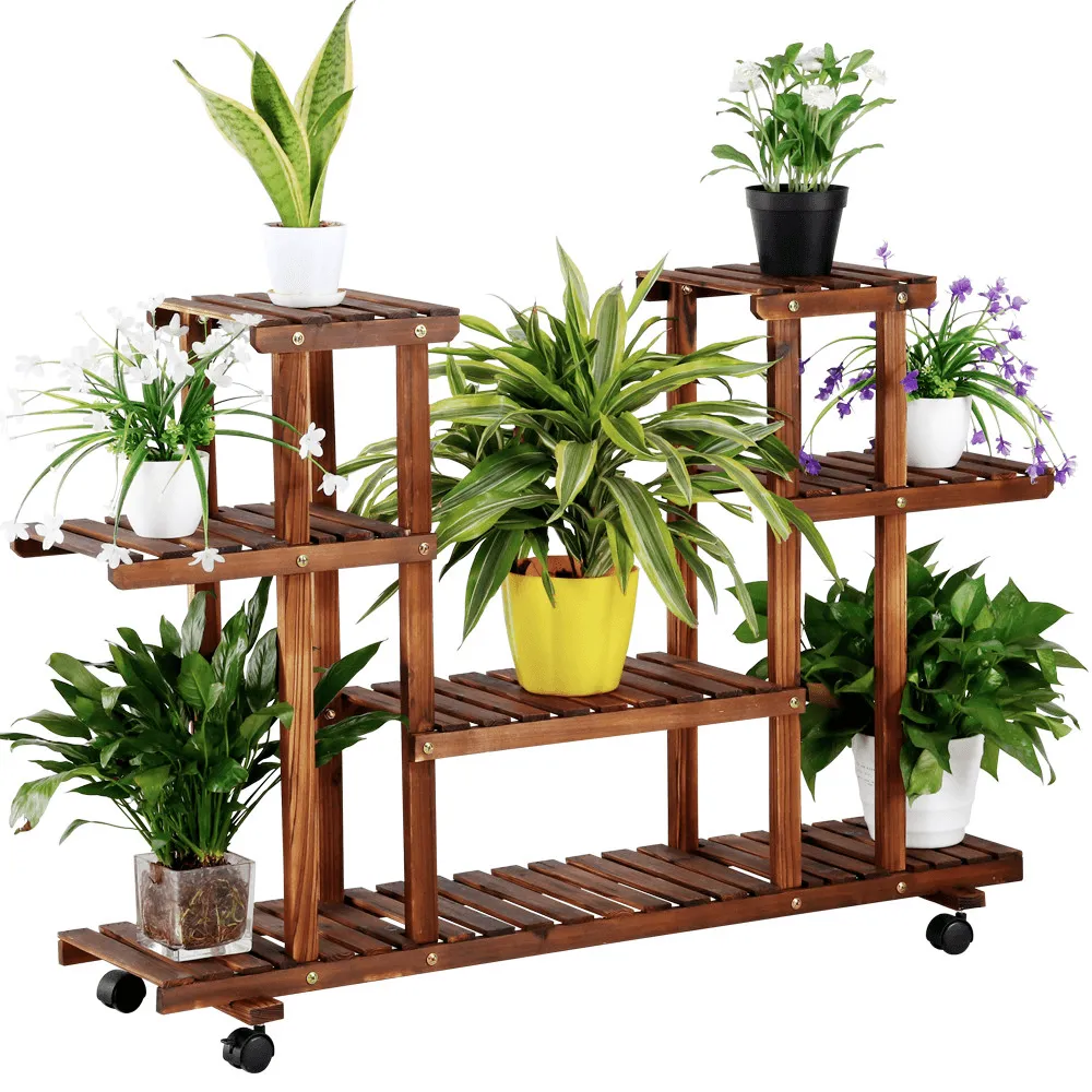Yaheetech 4-Layer Rolling Wooden Flower Stand Flower Plant Display Stand Shelf Ladder Stand for Living Room Balcony Patio Yard Indoors & Outdoors, photo 10 of 10