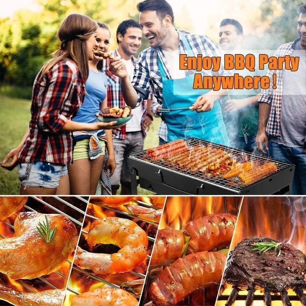 Barbecue Charcoal Grill Stainless Steel Folding Portable BBQ Tool Kits for Outdoor Cooking Camping Hiking Picnic Patio Smoker, photo 4 of 8