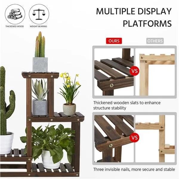 SmileMart 4 Tier Wood Plant Stand Tiered Flower Display Stand 6 Potted Plants for Indoors/Outdoors Brown, photo 9 of 10