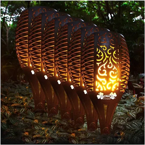 6 Pack - 96 LED Waterproof Solar Flickering Flame Torch - Outdoor Tiki Torches Flickering Flame Lamp Pathway Lights