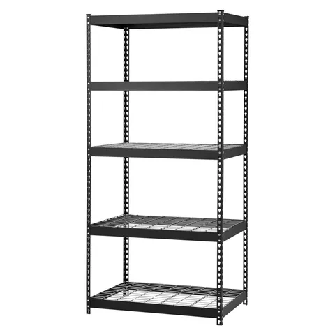 36 in wide · 18 in deep · 72 in high Five-Shelf Heavy-Duty Steel Shelving Unit, Black