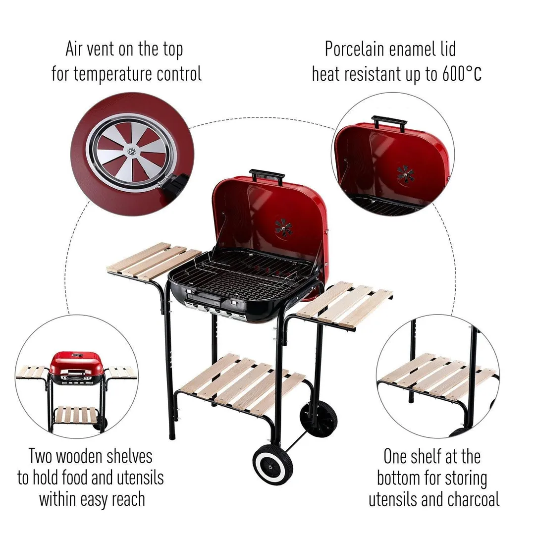 Outsunny 19” Steel Porcelain Portable Outdoor Charcoal Barbecue Grill, photo 3 of 11