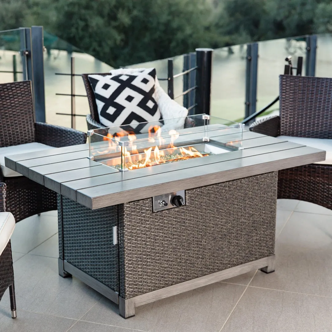 Best Choice Products 52in 50,000 BTU Wicker Propane Fire Pit Table w/ Aluminum Top, Wind Guard, Cover, Glass Beads, photo 7 of 7