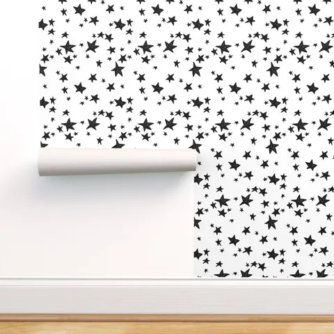 Removable Water-Activated Wallpaper Star Sky Black And White Nursery