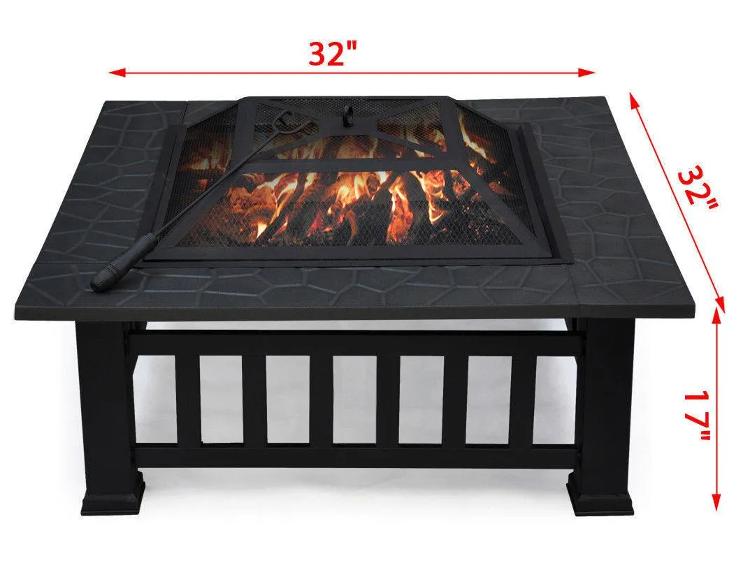 Zimtown Outdoor 32" Metal Fire Pit Patio Garden Square Stove Fire Pit Fire Bowl Brazier Metal, photo 4 of 5