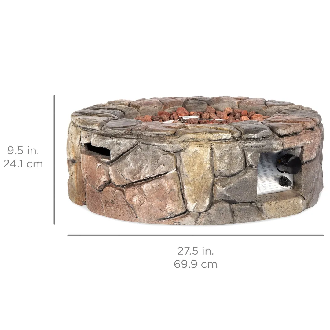 Best Choice Products 30,000 BTU Gas Fire Pit for Backyard, Garden, Home, Outdoor Patio w/ Natural Stone, Handle, Cover, photo 7 of 7