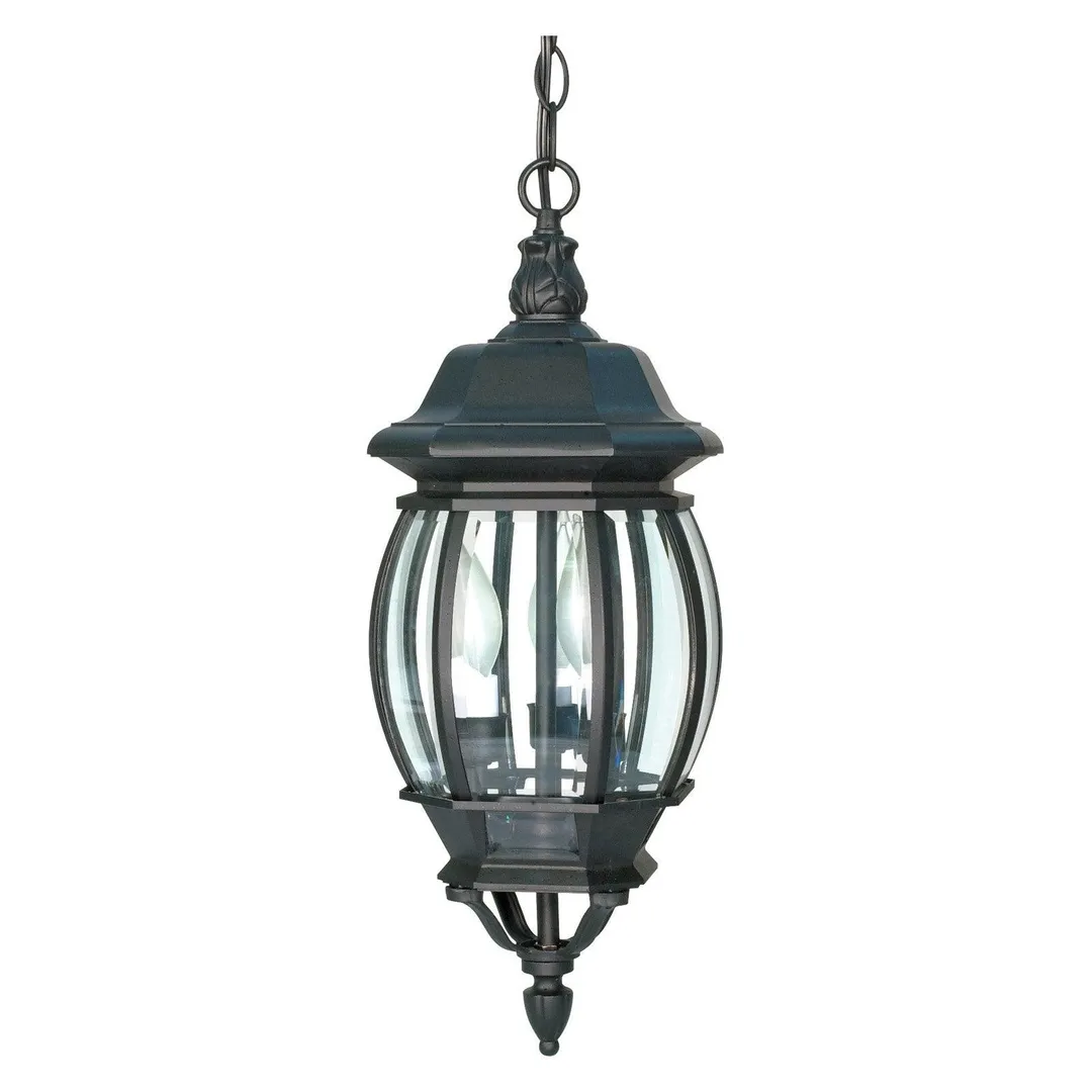 Nuvo Lighting 60896 - 3 Light (Candelabra Screw Base) 20" Central Park Textured Black Finish with Clear Beveled Glass Panels Hanging Lantern Light Fixture (60-896), photo 2 of 2