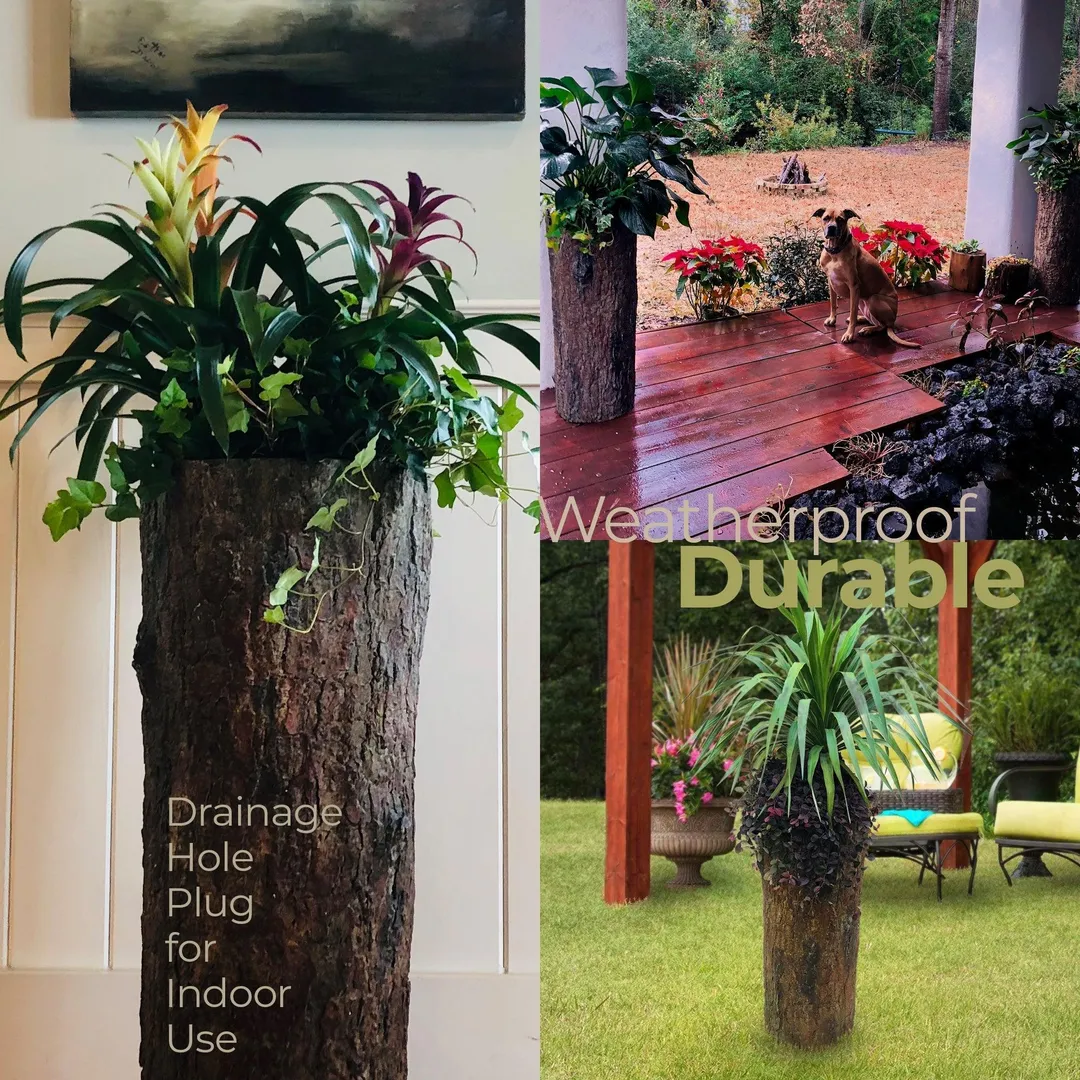 Farmhouse Porch & Home Planter. Country Woodland Rustic Tall Plant and Flower Stand. Large Outdoor Patio and Deck Unique Log Pot Decor, photo 3 of 10