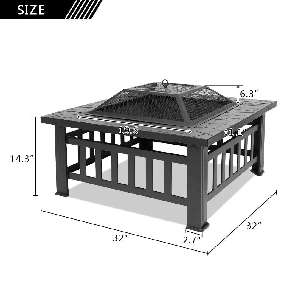 Ktaxon Homes and Gardens 32" Outdoor Metal Firepit Backyard Patio Garden Square Stove Fire Pit, photo 10 of 11