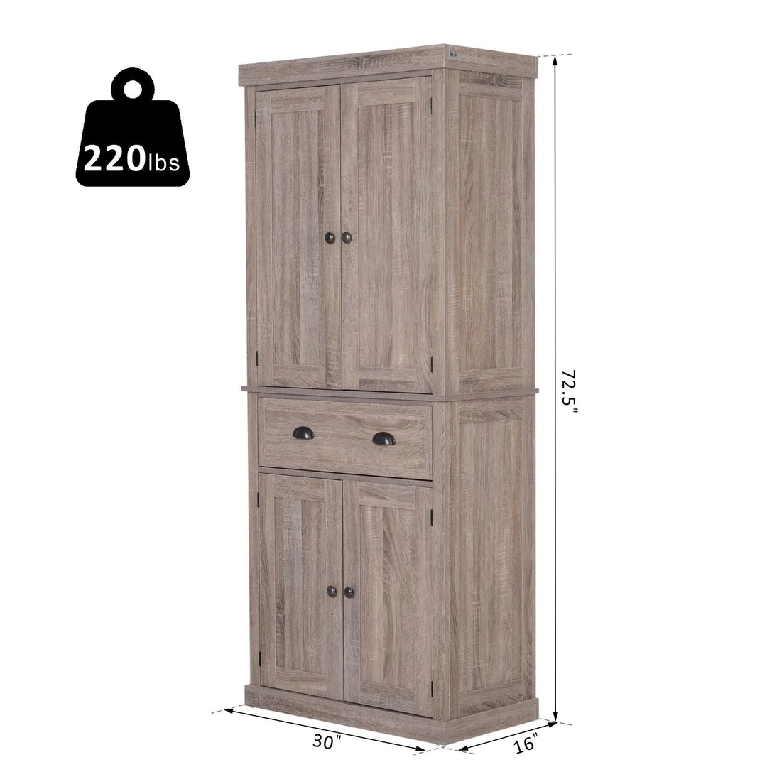 HOMCOM 72 H Traditional Colonial Freestanding Kitchen / Bathroom Storage Pantry with 1 Center Drawer and 2 Cabinets, photo 4 of 8