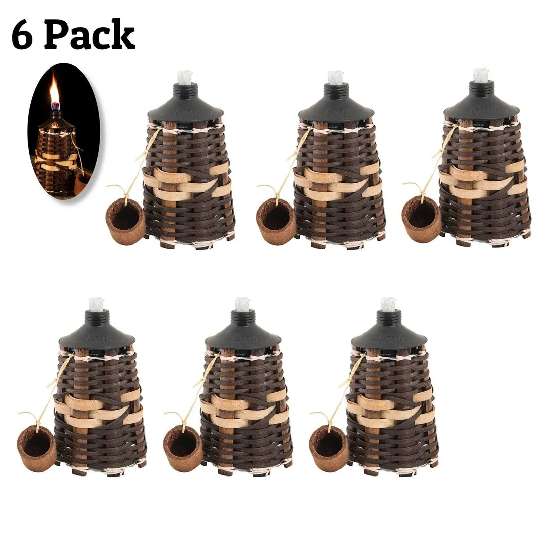 Sunjoy Tabletop Oil Torch, Tiki Style Rattan Vine Outdoor Lighting, Patio Garden Decor, Brown, photo 6 of 9