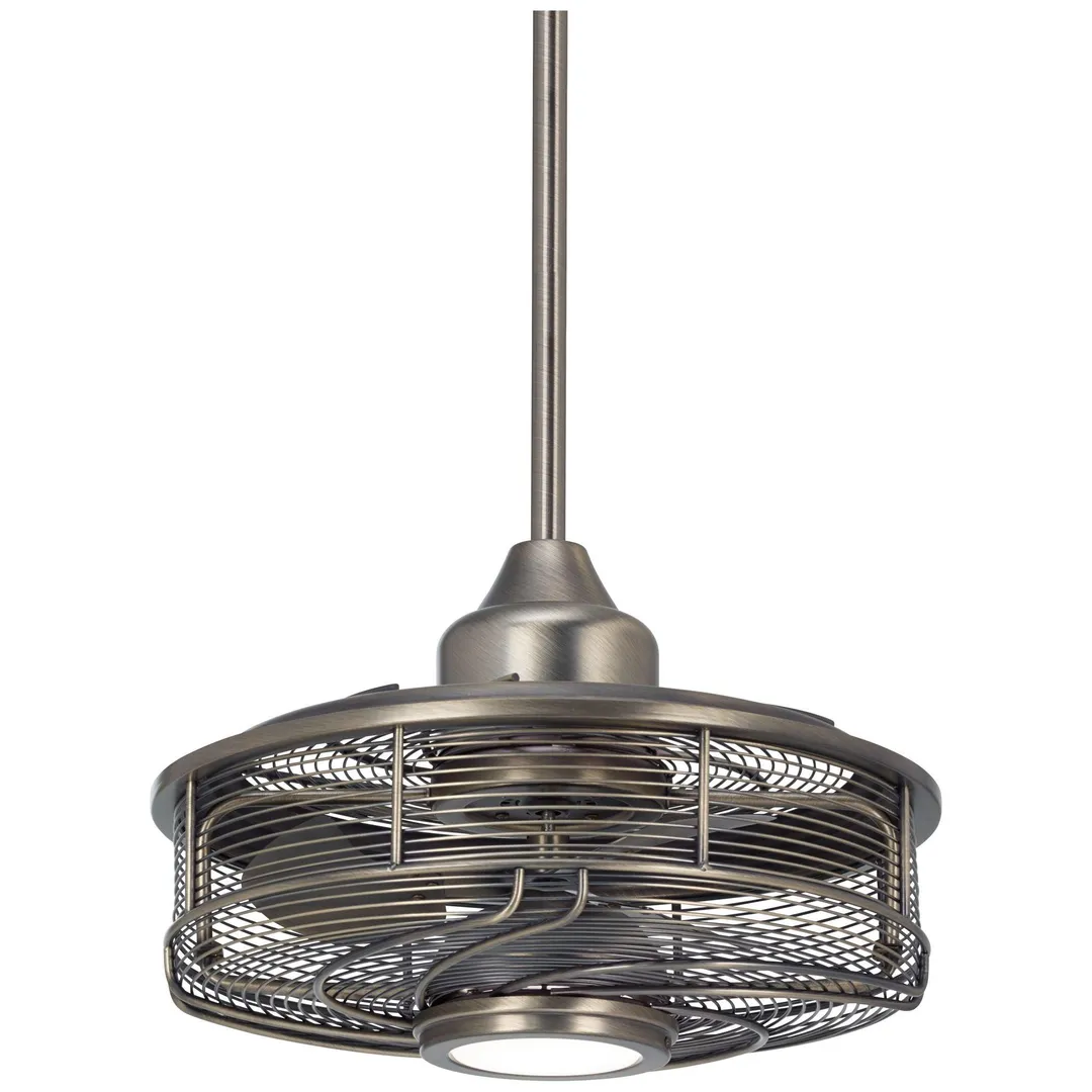 Casa Vieja 17" Casa Vieja Modern Outdoor Ceiling Fan with Light LED Cage Antique Bronze Frosted White Glass Damp Rated for Patio Porch, photo 5 of 7