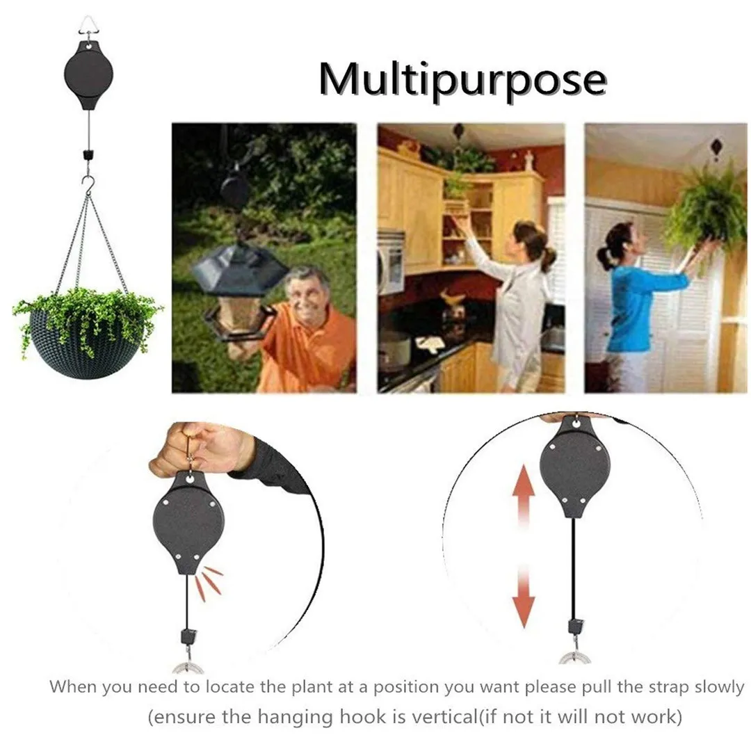 EEEKit 4/3/2/1 PACK Plant Pulley Retractable Hanger, Hanging Planters Flower Basket Hook, Plant Hanger Hanging Garden Baskets Pots and Birds Feeder Hang High Up and Pull Down to Water and Feed, Black, photo 5 of 12