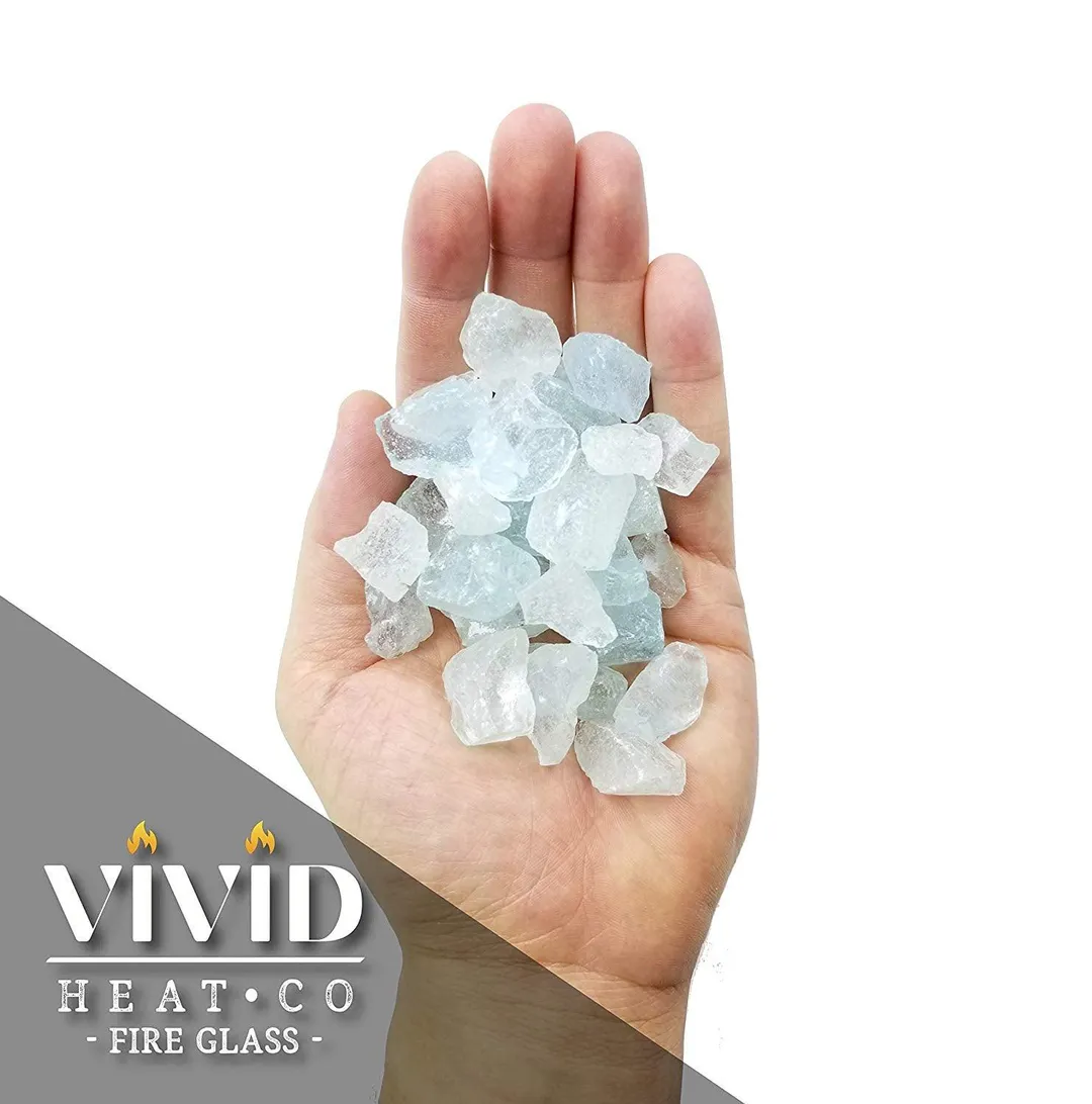 Vivid Heat Glacier Aqua Ice Blue Premium Crushed Fire Glass Rock (5-Pound) Large 1/2, 3/4 & 1" inch Chunky Size - Glass use in Gas Fire Pit, Fireplace, Fire Table Etc., photo 4 of 5