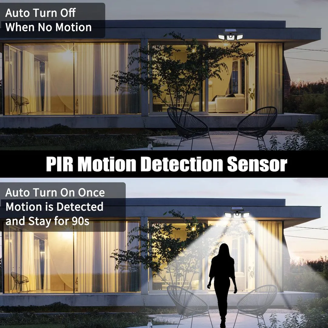 Cshidworld 74LED Solar Lights Outdoor, Wireless Solar Wall Lamp Motion Sensor Security Lights IP65 Waterproof 3 Adjustable Heads 270° Wide Angle Illumination LED Flood Light Spotlights- Porch Garden Patio Garage, photo 3 of 8