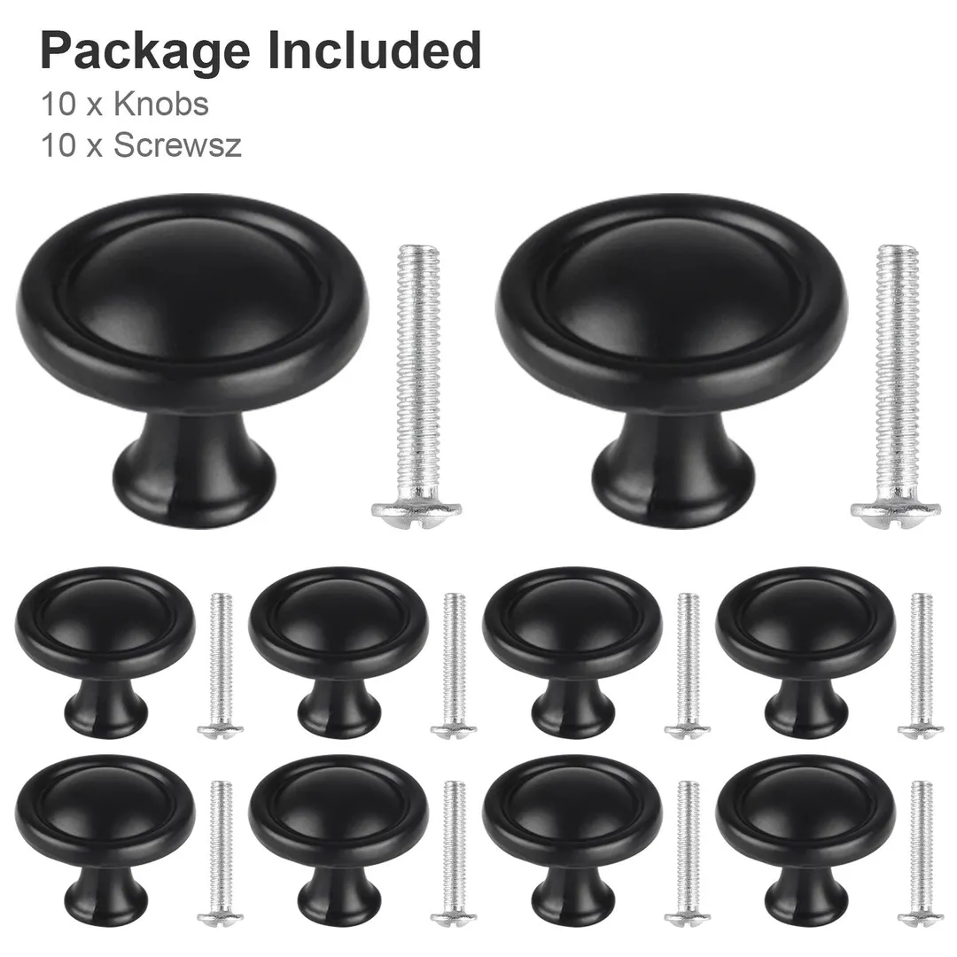 TSV 10pcs Kitchen Round Mushroom Drawer Handles Cabinet Knobs, Black Cabinet Hardware Round Knobs with Screws, Elegant Black Finish, for Bathroom Cabinets Dresser Home Decor (1.14/1.22in Diameter), photo 8 of 9