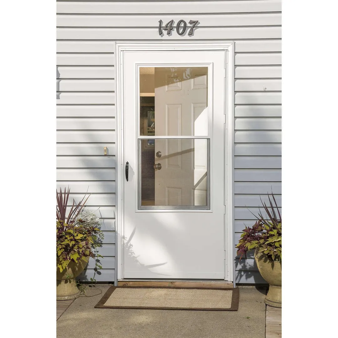 Larson 81 in. H X 32 in. W Vinyl/Wood White Mid-View Reversible Self-Storing Storm Door, photo 2 of 2